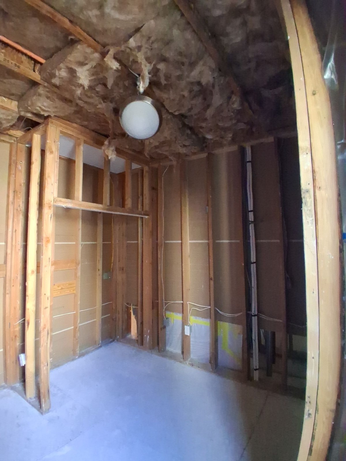 Framing and ceiling before build-back